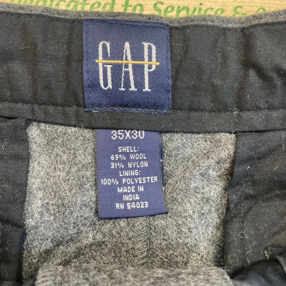 Gap Trousers Men 35x30 Grey Wool Blend Flat Front Straight Leg Business Casual